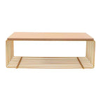 Table basse rectangulaire moderne LeisureMod Walden – Plateau en placage de bois avec piètement architectural en acier à nervures