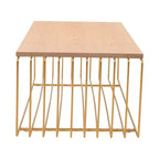 Table basse rectangulaire moderne LeisureMod Walden – Plateau en placage de bois avec piètement architectural en acier à nervures