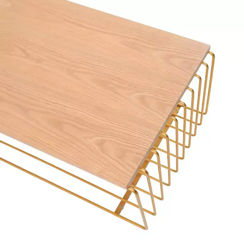 Table basse rectangulaire moderne LeisureMod Walden – Plateau en placage de bois avec piètement architectural en acier à nervures