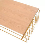 Table basse rectangulaire moderne LeisureMod Walden – Plateau en placage de bois avec piètement architectural en acier à nervures