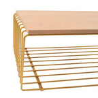 Table basse rectangulaire moderne LeisureMod Walden – Plateau en placage de bois avec piètement architectural en acier à nervures