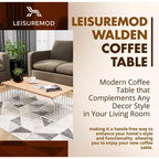 Table basse rectangulaire moderne LeisureMod Walden – Plateau en placage de bois avec piètement architectural en acier à nervures