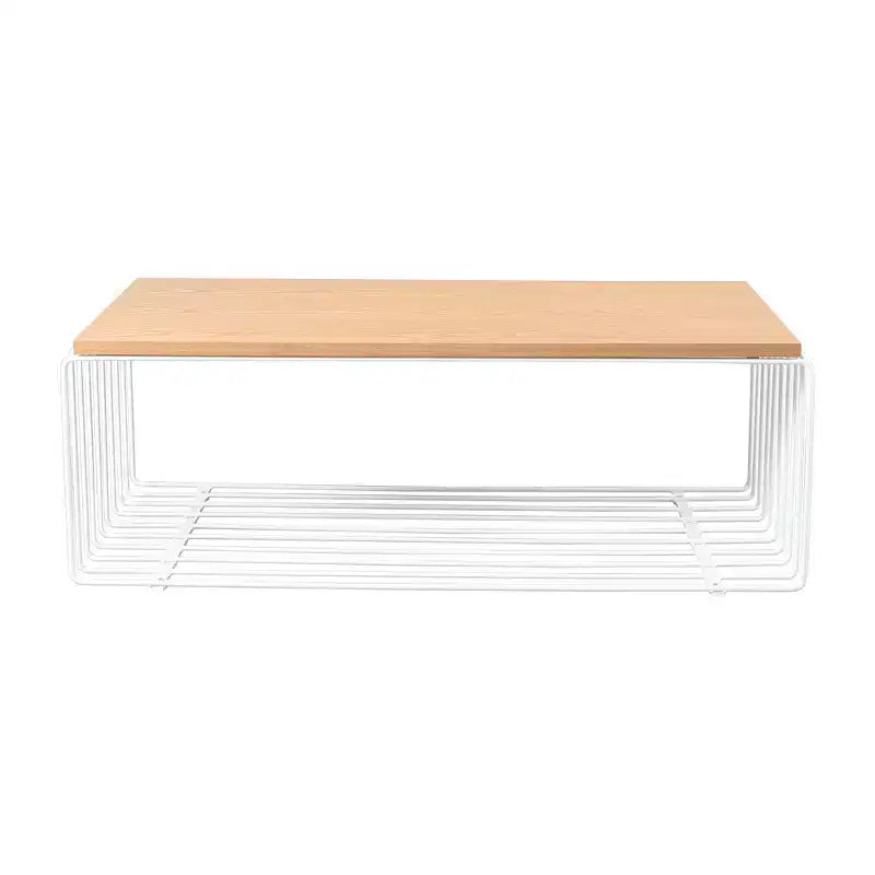 Table basse rectangulaire moderne LeisureMod Walden – Plateau en placage de bois avec piètement architectural en acier à nervures