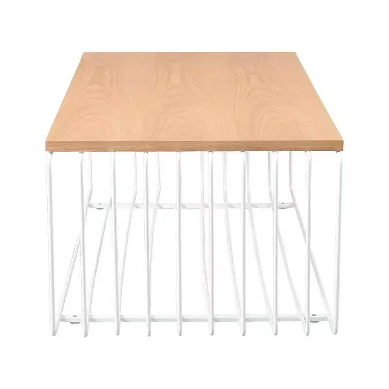 Table basse rectangulaire moderne LeisureMod Walden – Plateau en placage de bois avec piètement architectural en acier à nervures
