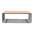 Table basse rectangulaire moderne LeisureMod Walden – Plateau en placage de bois avec piètement architectural en acier à nervures