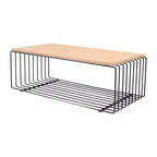 LeisureMod Walden Modern Rectangular Coffee Table - Wood Veneer Top with Architectural Ribbed Wireframe Steel Base