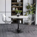 Table de salle à manger ronde LeisureMod Verve 36 - Plateau en résine moderne avec base piédestal en acier noir, table d'appoint pour salle à manger et cuisine contemporaines