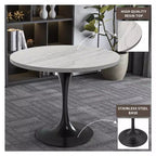 Table de salle à manger ronde LeisureMod Verve 36 - Plateau en résine moderne avec base piédestal en acier noir, table d'appoint pour salle à manger et cuisine contemporaines