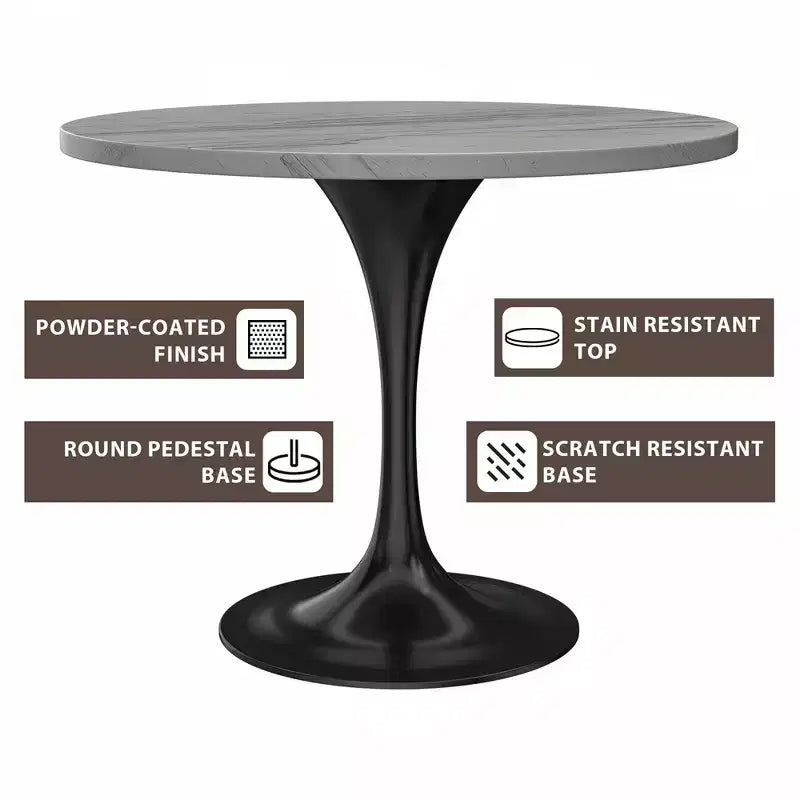Table de salle à manger ronde LeisureMod Verve 36 - Plateau en résine moderne avec base piédestal en acier noir, table d'appoint pour salle à manger et cuisine contemporaines