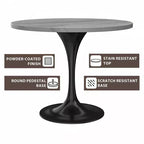 Table de salle à manger ronde LeisureMod Verve 36 - Plateau en résine moderne avec base piédestal en acier noir, table d'appoint pour salle à manger et cuisine contemporaines