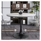 Table de salle à manger ronde LeisureMod Verve 36 - Plateau en résine moderne avec base piédestal en acier noir, table d'appoint pour salle à manger et cuisine contemporaines