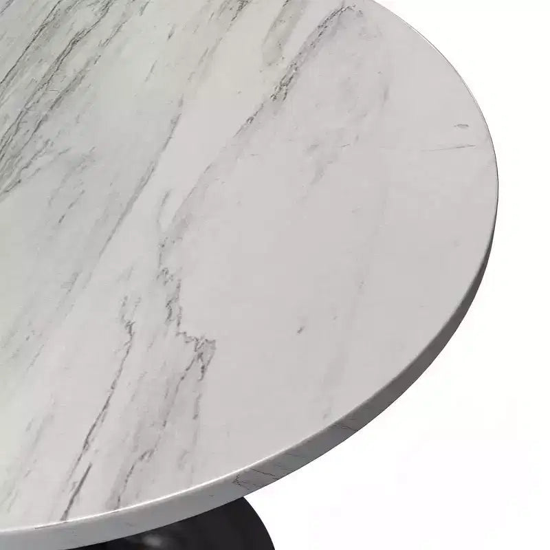 Table de salle à manger ronde LeisureMod Verve 36 - Plateau en résine moderne avec base piédestal en acier noir, table d'appoint pour salle à manger et cuisine contemporaines