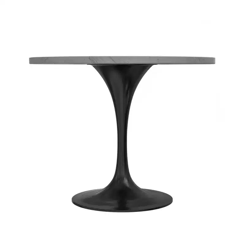 Table de salle à manger ronde LeisureMod Verve 36 - Plateau en résine moderne avec base piédestal en acier noir, table d'appoint pour salle à manger et cuisine contemporaines