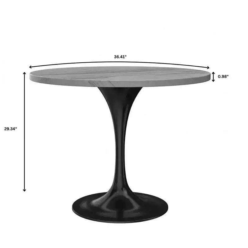 Table de salle à manger ronde LeisureMod Verve 36 - Plateau en résine moderne avec base piédestal en acier noir, table d'appoint pour salle à manger et cuisine contemporaines