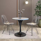 Table de salle à manger ronde LeisureMod Verve 36 - Plateau en résine moderne avec base piédestal en acier noir, table d'appoint pour salle à manger et cuisine contemporaines
