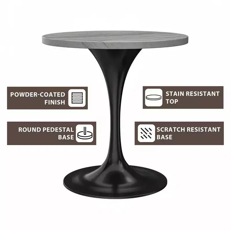 Table de salle à manger ronde LeisureMod Verve 36 - Plateau en résine moderne avec base piédestal en acier noir, table d'appoint pour salle à manger et cuisine contemporaines