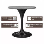 Table de salle à manger ronde LeisureMod Verve 36 - Plateau en résine moderne avec base piédestal en acier noir, table d'appoint pour salle à manger et cuisine contemporaines