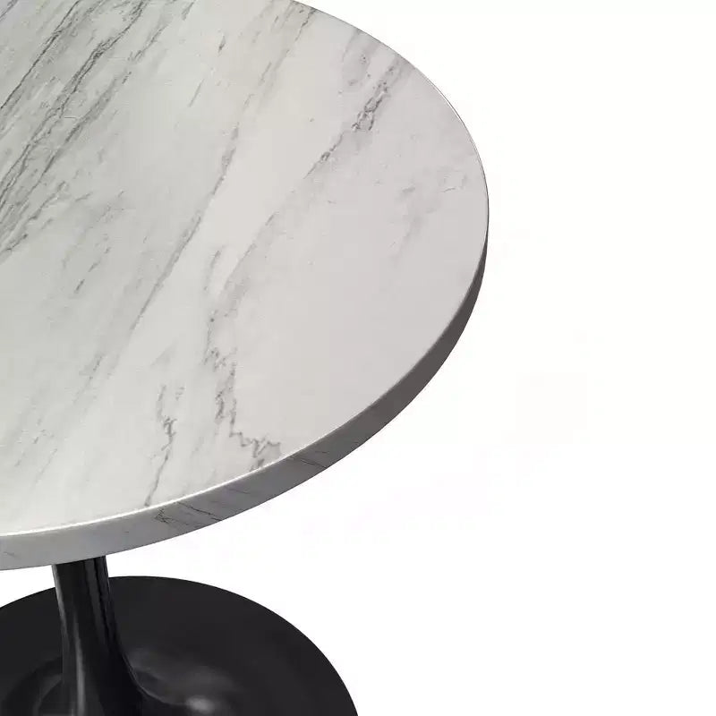 Table de salle à manger ronde LeisureMod Verve 36 - Plateau en résine moderne avec base piédestal en acier noir, table d'appoint pour salle à manger et cuisine contemporaines