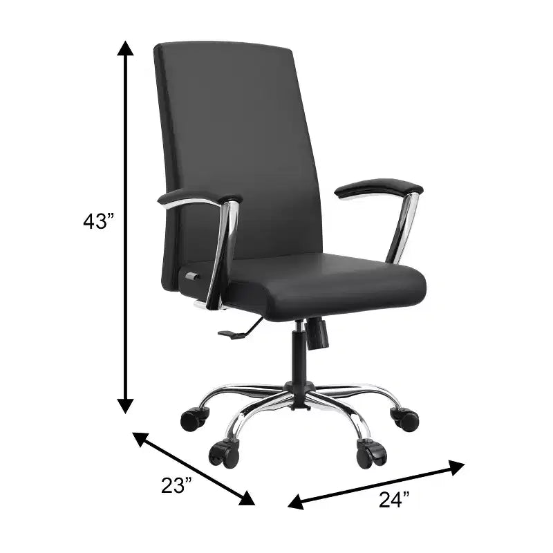 Chaise de bureau haute à dossier réglable LeisureMod Evander Rembourrage en cuir avec pivot, inclinaison et base chromée, chaise de bureau ergonomique pour bureau à domicile