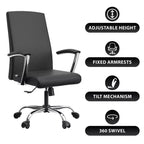 Chaise de bureau haute à dossier réglable LeisureMod Evander Rembourrage en cuir avec pivot, inclinaison et base chromée, chaise de bureau ergonomique pour bureau à domicile
