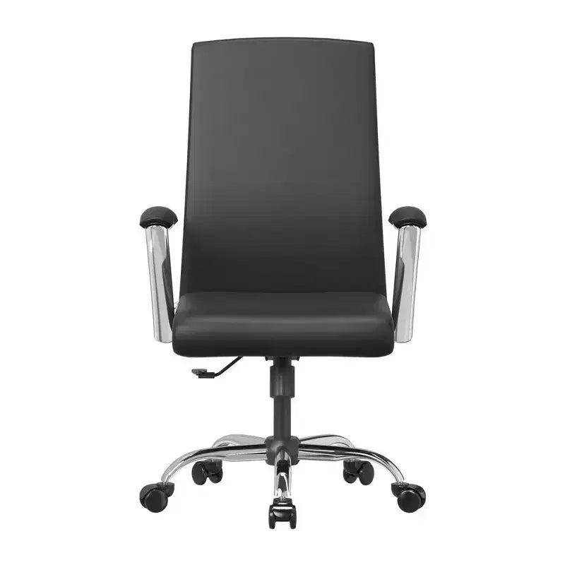 Chaise de bureau haute à dossier réglable LeisureMod Evander Rembourrage en cuir avec pivot, inclinaison et base chromée, chaise de bureau ergonomique pour bureau à domicile