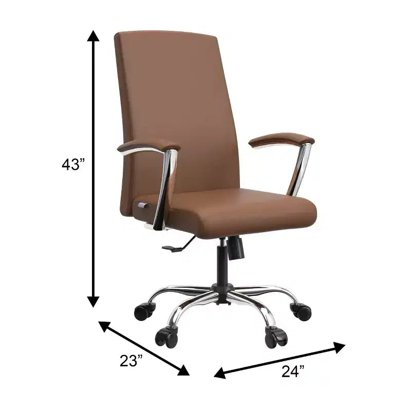 Chaise de bureau haute à dossier réglable LeisureMod Evander Rembourrage en cuir avec pivot, inclinaison et base chromée, chaise de bureau ergonomique pour bureau à domicile