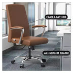 Chaise de bureau haute à dossier réglable LeisureMod Evander Rembourrage en cuir avec pivot, inclinaison et base chromée, chaise de bureau ergonomique pour bureau à domicile
