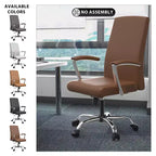 Chaise de bureau haute à dossier réglable LeisureMod Evander Rembourrage en cuir avec pivot, inclinaison et base chromée, chaise de bureau ergonomique pour bureau à domicile