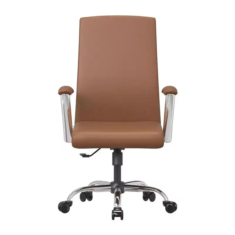 Chaise de bureau haute à dossier réglable LeisureMod Evander Rembourrage en cuir avec pivot, inclinaison et base chromée, chaise de bureau ergonomique pour bureau à domicile