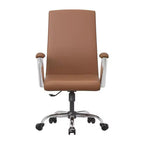 Chaise de bureau haute à dossier réglable LeisureMod Evander Rembourrage en cuir avec pivot, inclinaison et base chromée, chaise de bureau ergonomique pour bureau à domicile