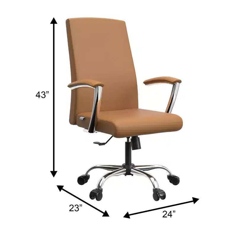 Chaise de bureau haute à dossier réglable LeisureMod Evander Rembourrage en cuir avec pivot, inclinaison et base chromée, chaise de bureau ergonomique pour bureau à domicile