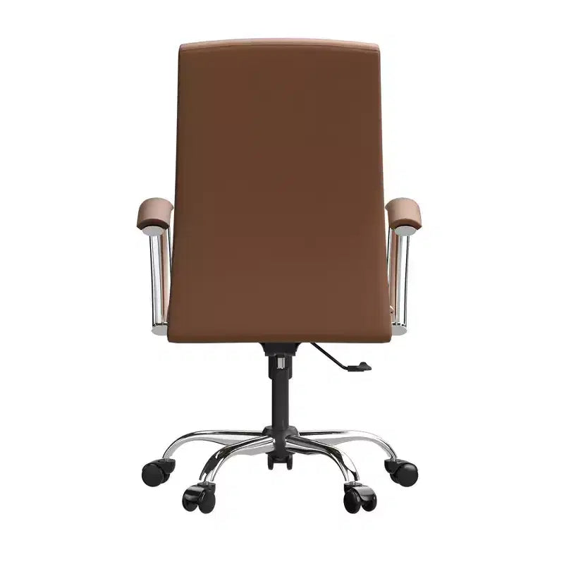 Chaise de bureau haute à dossier réglable LeisureMod Evander Rembourrage en cuir avec pivot, inclinaison et base chromée, chaise de bureau ergonomique pour bureau à domicile