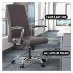 Chaise de bureau haute à dossier réglable LeisureMod Evander Rembourrage en cuir avec pivot, inclinaison et base chromée, chaise de bureau ergonomique pour bureau à domicile