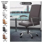 Chaise de bureau haute à dossier réglable LeisureMod Evander Rembourrage en cuir avec pivot, inclinaison et base chromée, chaise de bureau ergonomique pour bureau à domicile