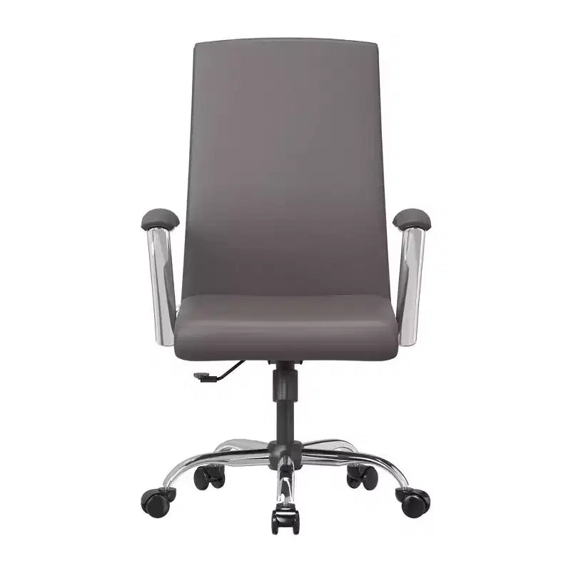 Chaise de bureau haute à dossier réglable LeisureMod Evander Rembourrage en cuir avec pivot, inclinaison et base chromée, chaise de bureau ergonomique pour bureau à domicile