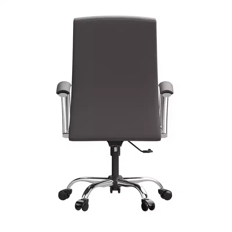 Chaise de bureau haute à dossier réglable LeisureMod Evander Rembourrage en cuir avec pivot, inclinaison et base chromée, chaise de bureau ergonomique pour bureau à domicile