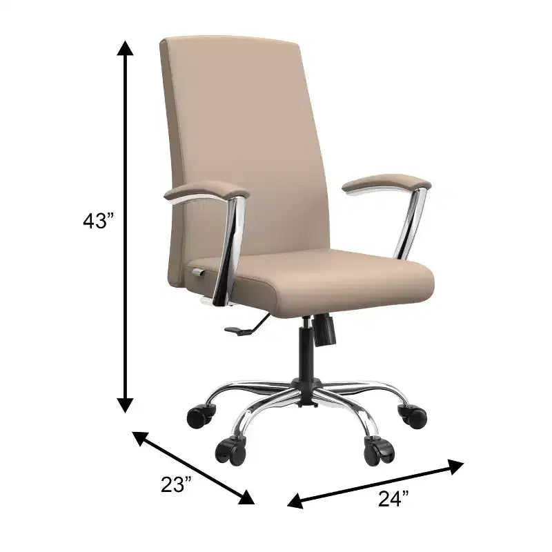 Chaise de bureau haute à dossier réglable LeisureMod Evander Rembourrage en cuir avec pivot, inclinaison et base chromée, chaise de bureau ergonomique pour bureau à domicile