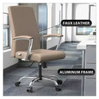 Chaise de bureau haute à dossier réglable LeisureMod Evander Rembourrage en cuir avec pivot, inclinaison et base chromée, chaise de bureau ergonomique pour bureau à domicile