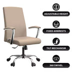 Chaise de bureau haute à dossier réglable LeisureMod Evander Rembourrage en cuir avec pivot, inclinaison et base chromée, chaise de bureau ergonomique pour bureau à domicile