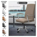 Chaise de bureau haute à dossier réglable LeisureMod Evander Rembourrage en cuir avec pivot, inclinaison et base chromée, chaise de bureau ergonomique pour bureau à domicile