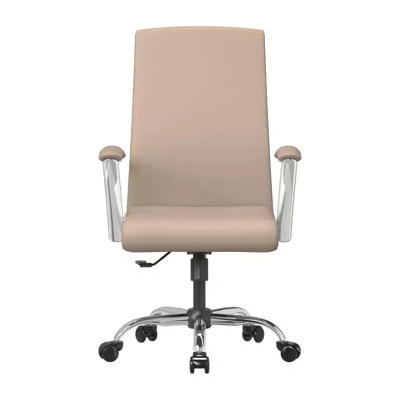 Chaise de bureau haute à dossier réglable LeisureMod Evander Rembourrage en cuir avec pivot, inclinaison et base chromée, chaise de bureau ergonomique pour bureau à domicile