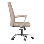 Chaise de bureau haute à dossier réglable LeisureMod Evander Rembourrage en cuir avec pivot, inclinaison et base chromée, chaise de bureau ergonomique pour bureau à domicile