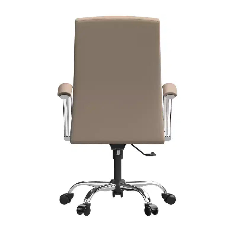 Chaise de bureau haute à dossier réglable LeisureMod Evander Rembourrage en cuir avec pivot, inclinaison et base chromée, chaise de bureau ergonomique pour bureau à domicile