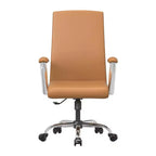 Chaise de bureau haute à dossier réglable LeisureMod Evander Rembourrage en cuir avec pivot, inclinaison et base chromée, chaise de bureau ergonomique pour bureau à domicile