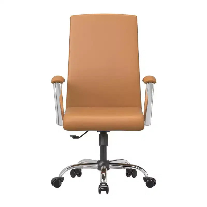 Chaise de bureau haute à dossier réglable LeisureMod Evander Rembourrage en cuir avec pivot, inclinaison et base chromée, chaise de bureau ergonomique pour bureau à domicile