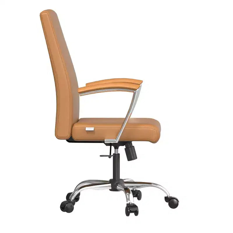 Chaise de bureau haute à dossier réglable LeisureMod Evander Rembourrage en cuir avec pivot, inclinaison et base chromée, chaise de bureau ergonomique pour bureau à domicile