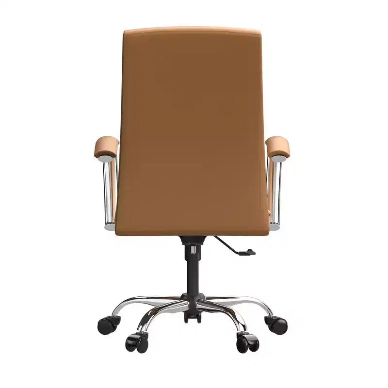 Chaise de bureau haute à dossier réglable LeisureMod Evander Rembourrage en cuir avec pivot, inclinaison et base chromée, chaise de bureau ergonomique pour bureau à domicile