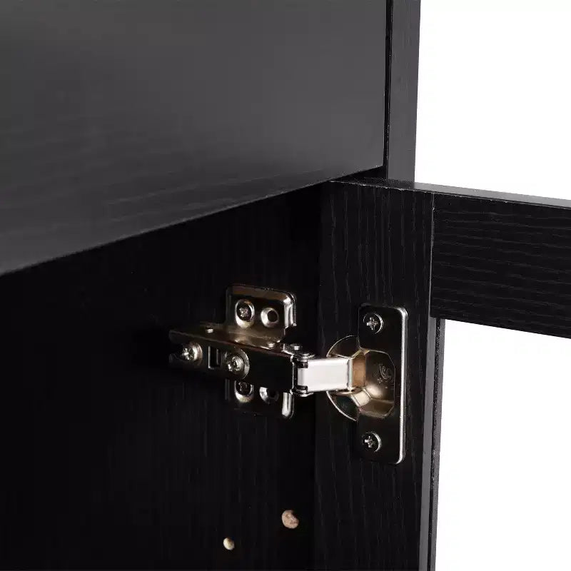 Buffet-Bahut Merrick Lane à trois tiroirs en bois composite avec trois portes d'armoire en verre trempé pour salle à manger/cuisine