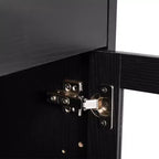 Buffet-Bahut Merrick Lane à trois tiroirs en bois composite avec trois portes d'armoire en verre trempé pour salle à manger/cuisine