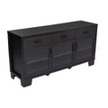 Buffet-Bahut Merrick Lane à trois tiroirs en bois composite avec trois portes d'armoire en verre trempé pour salle à manger/cuisine